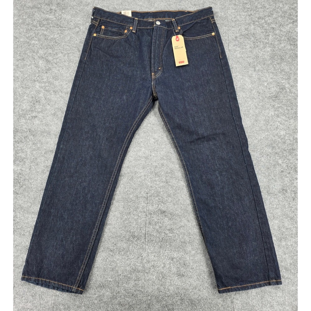 Levis 505 Regular Fit Dark Indigo Denim Jeans Mens 38x30 005050216 NWT